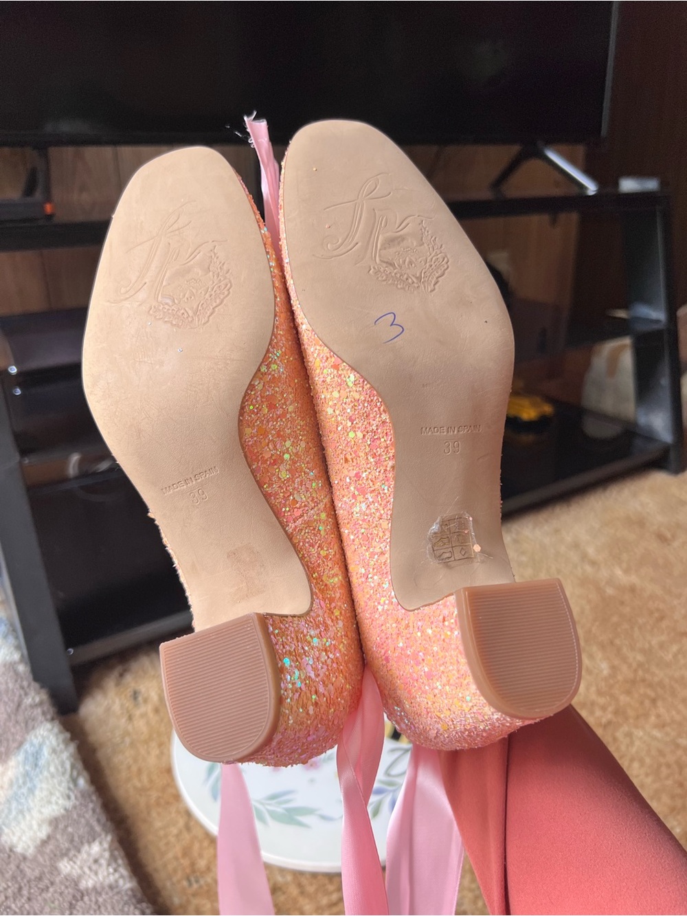 Free People Pink Glitter Lana Block Heels size women’s 9. - Picture 5 of 17